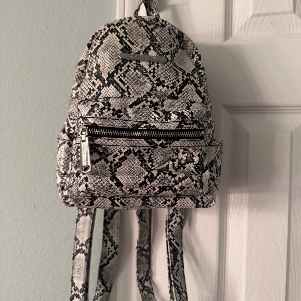 Steve Madden Black and White Snake Print Backpack
